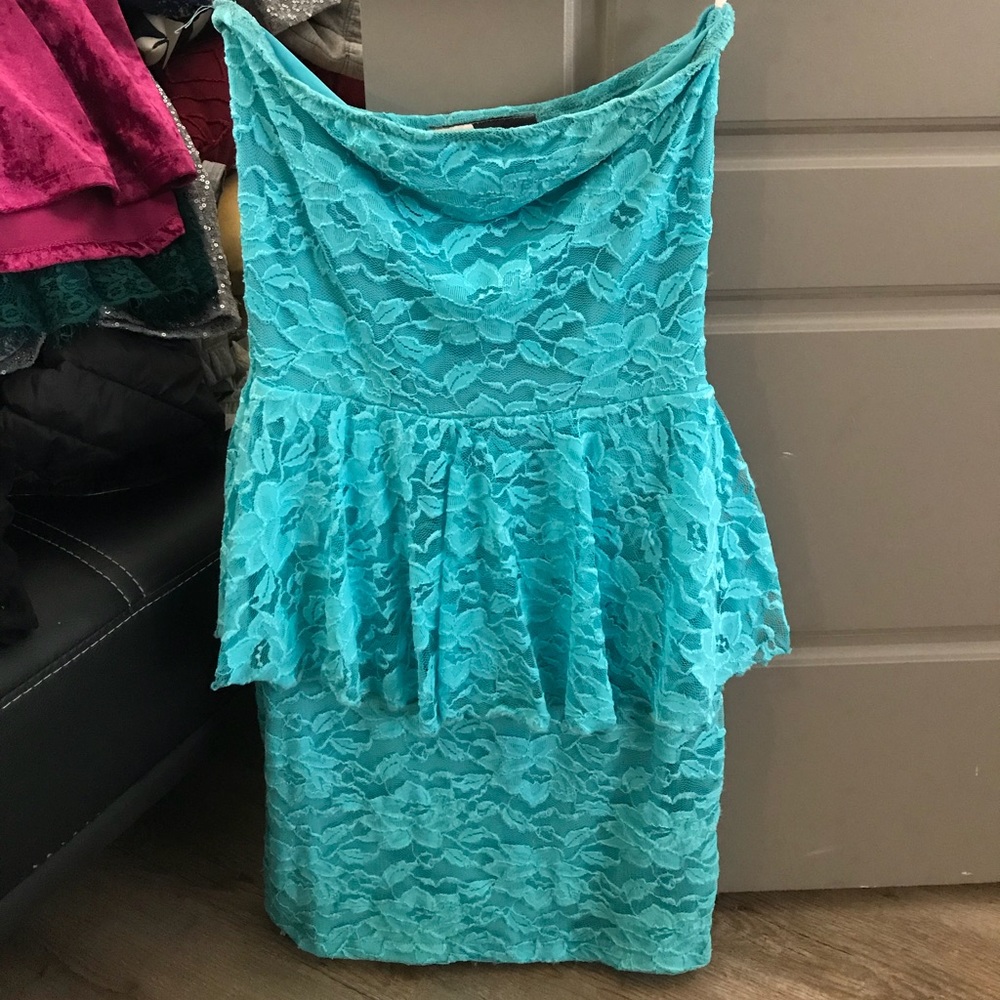 Light blue floral strapless dress size xs